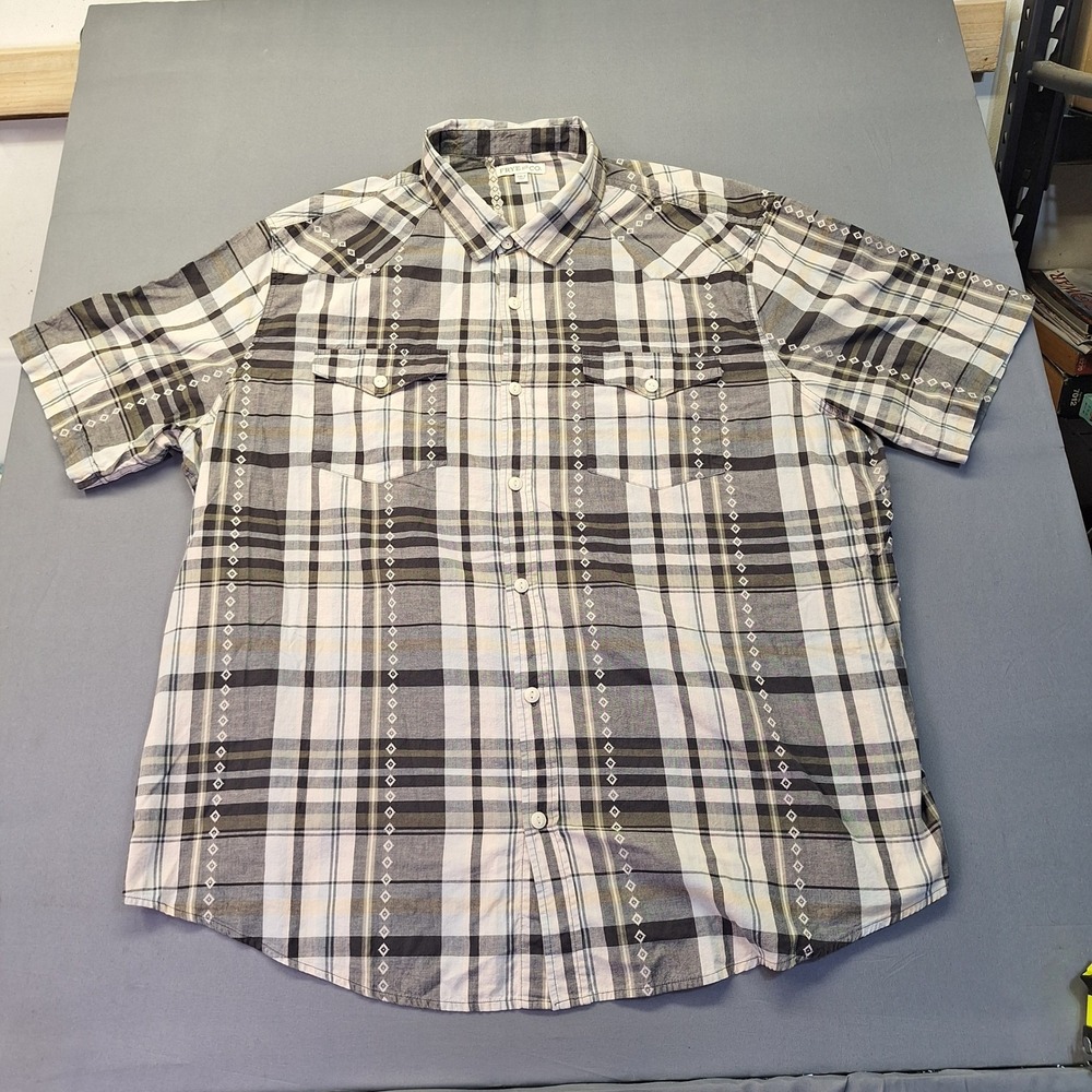 Frye and Co Mens 3XLT Plaid Western Button Down Shirt Short Sleeve Cotton Cowboy